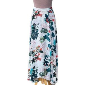 FLOWRNS NWT Faux wrap tropical print maxi long skirt|small